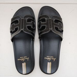 Sam Edelman Black Leather Slide Sandals with Contrast Stitching